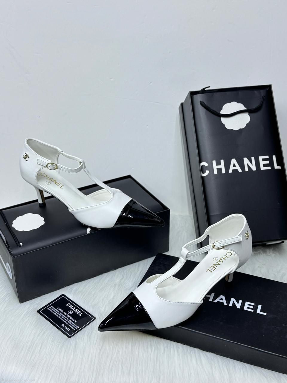 Chanel T-Strap Pumps (White/Black)