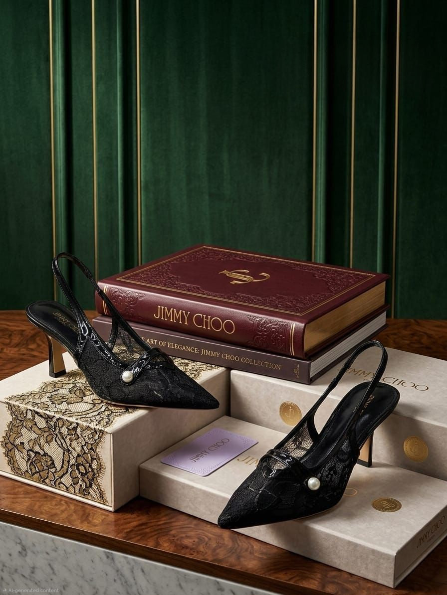 Jimmy Choo Amita 45 Lace Slingback Pumps (Black)