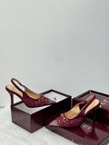 Gucci GG Crystal-Embellished Slingback Pumps (Burgundy)