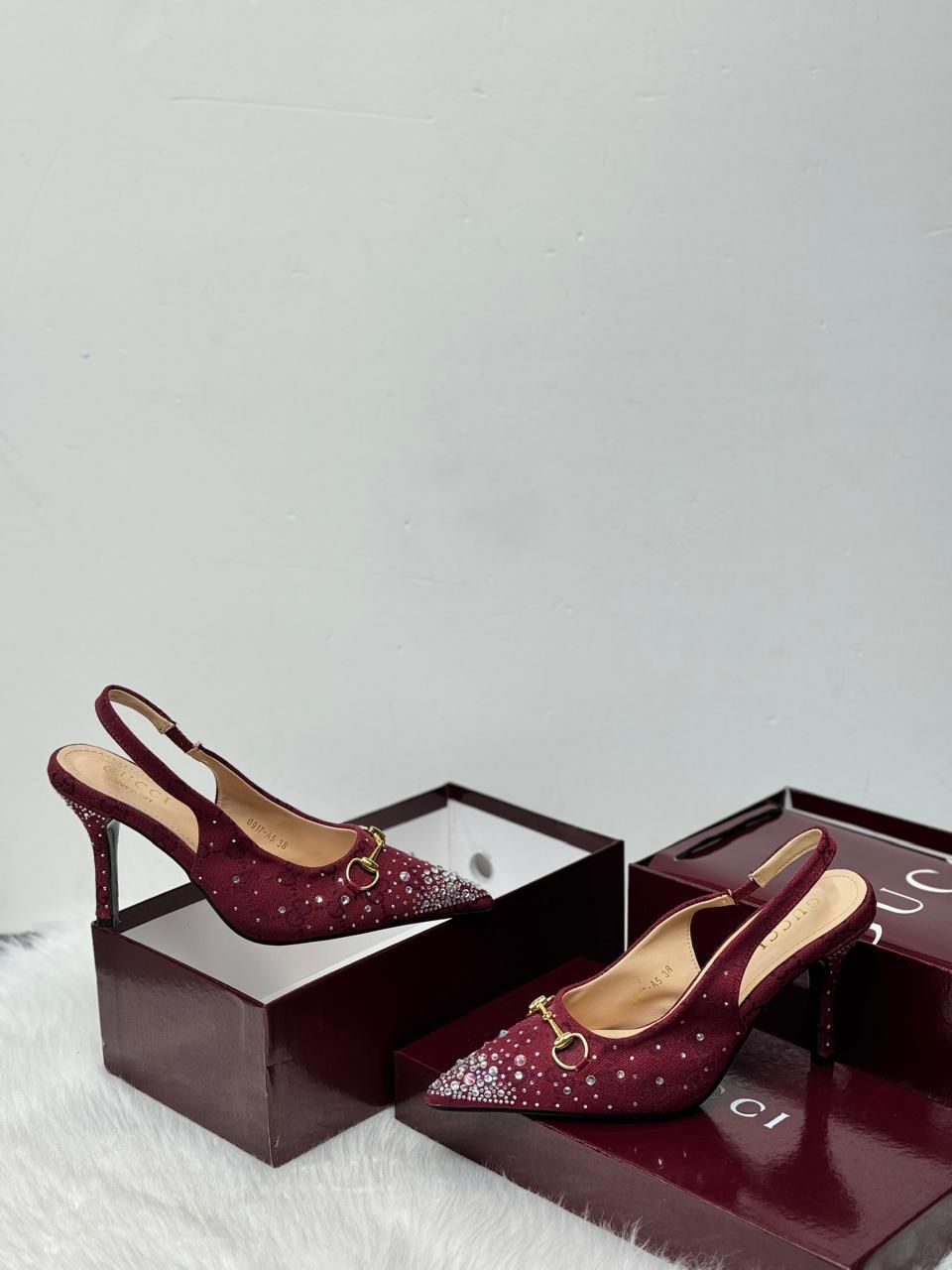 Gucci GG Crystal-Embellished Slingback Pumps (Burgundy)