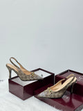 Gucci GG Canvas Horsebit Slingback Pumps (Beige/Ebony)