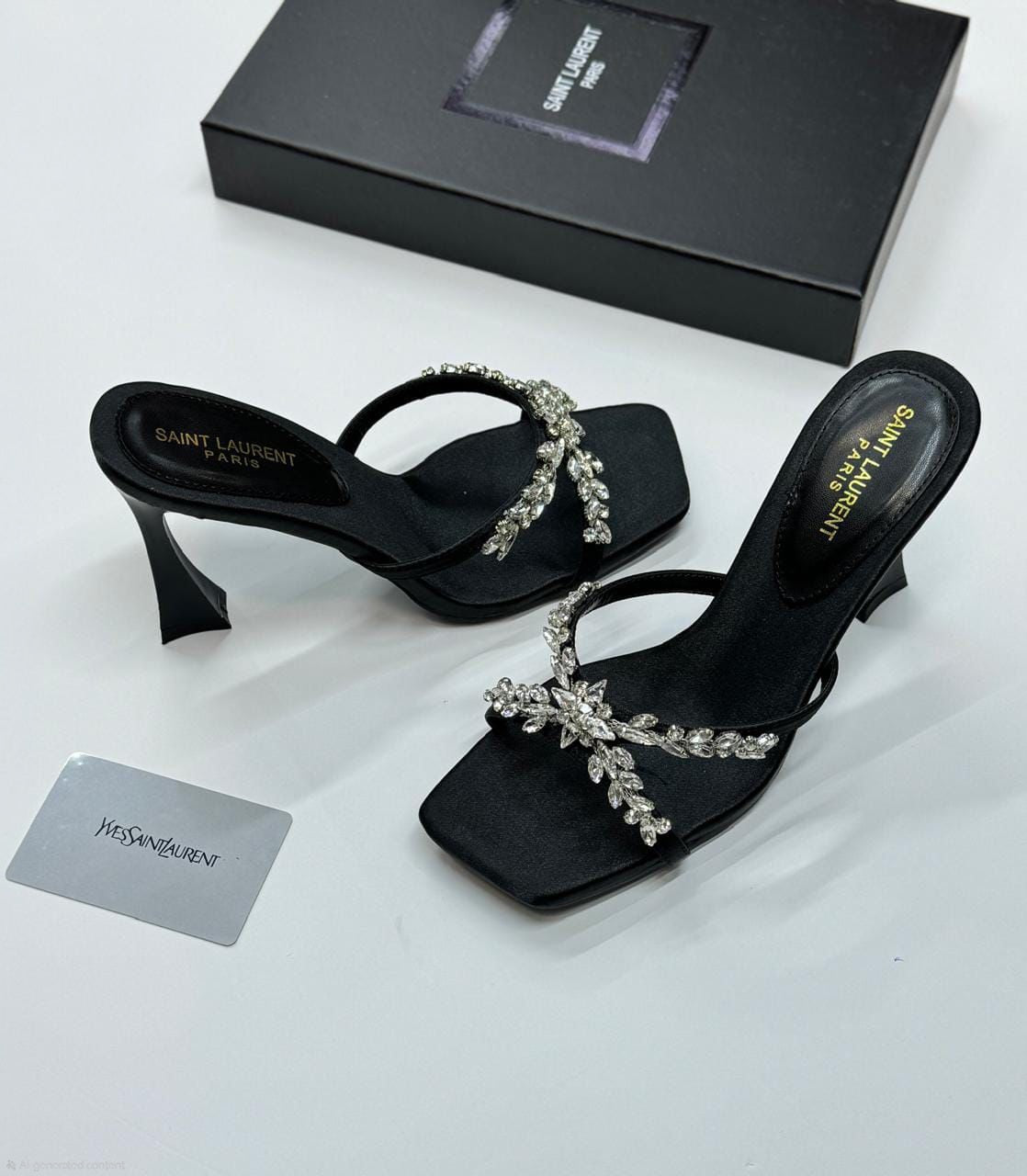 Saint Laurent J’Adore Crystal-Embellished Sandals (Black)
