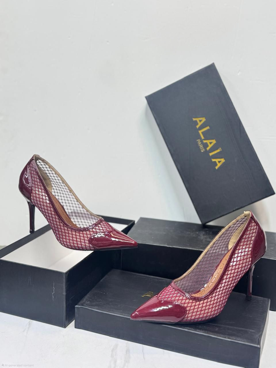 Alaïa Mesh and Patent Leather Pumps (Burgundy)
