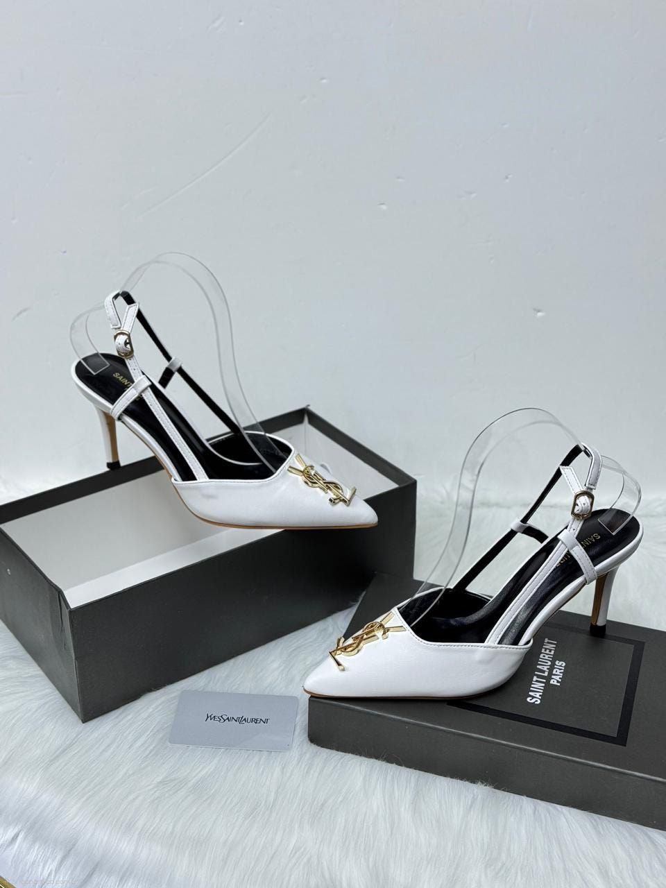 Saint Laurent Cassandra Slingback Pumps (White)