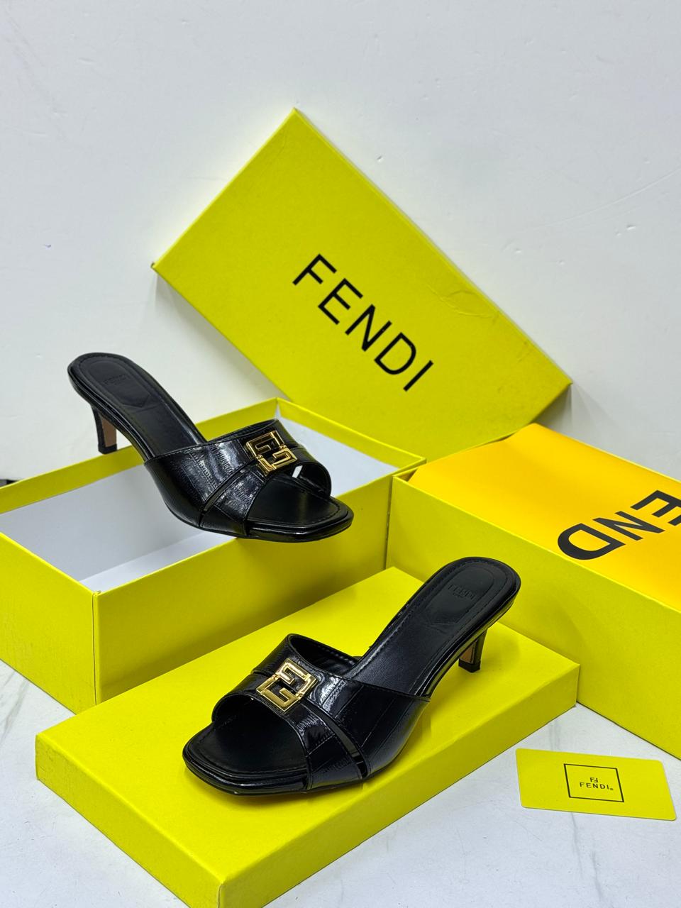 Fendi Baguette Heel Sandals (Black)