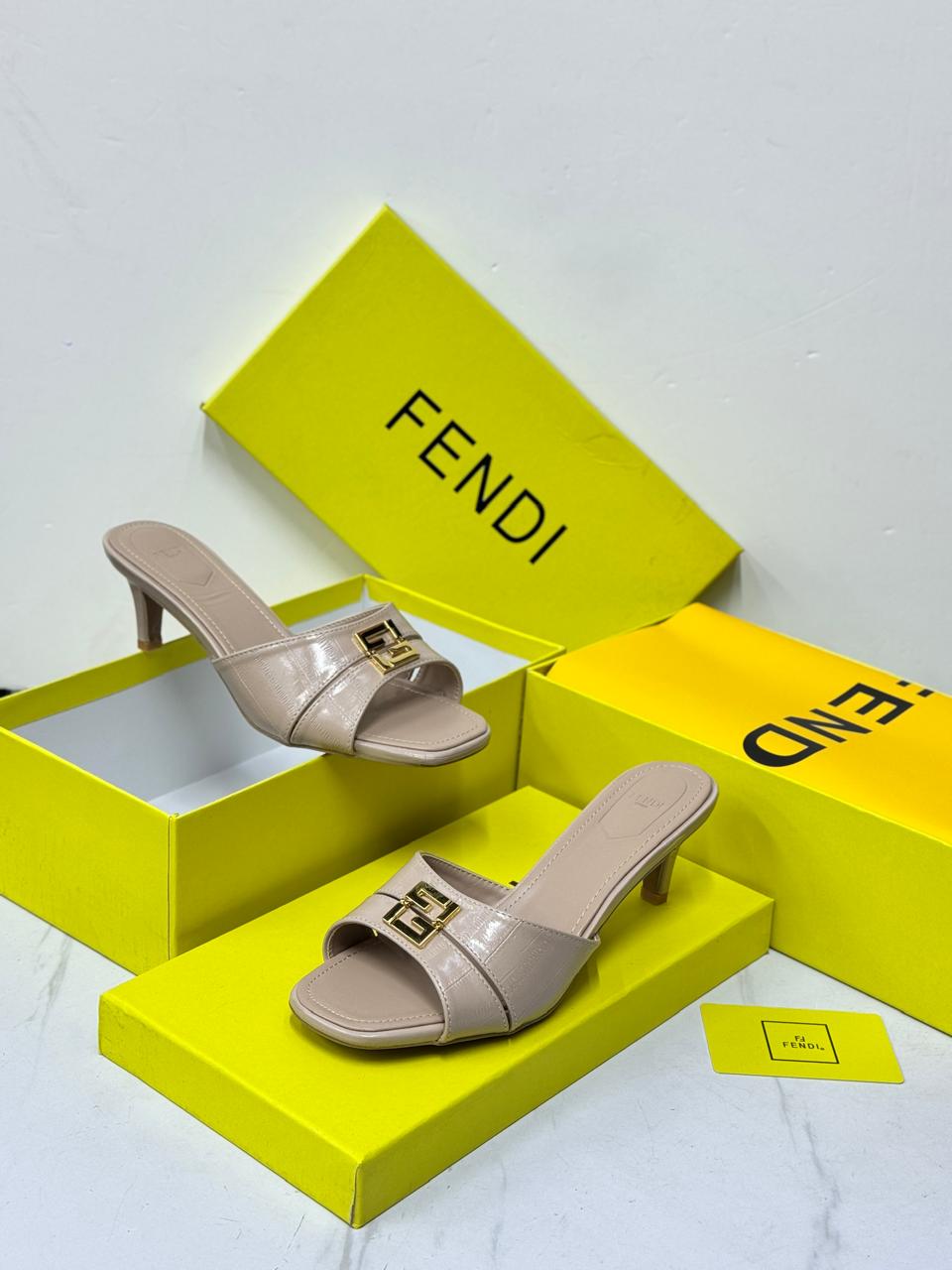 Fendi Baguette Heel Sandals (Beige/Nude)