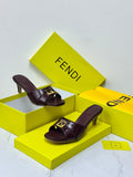 Fendi Baguette Heel Sandals (Burgundy)