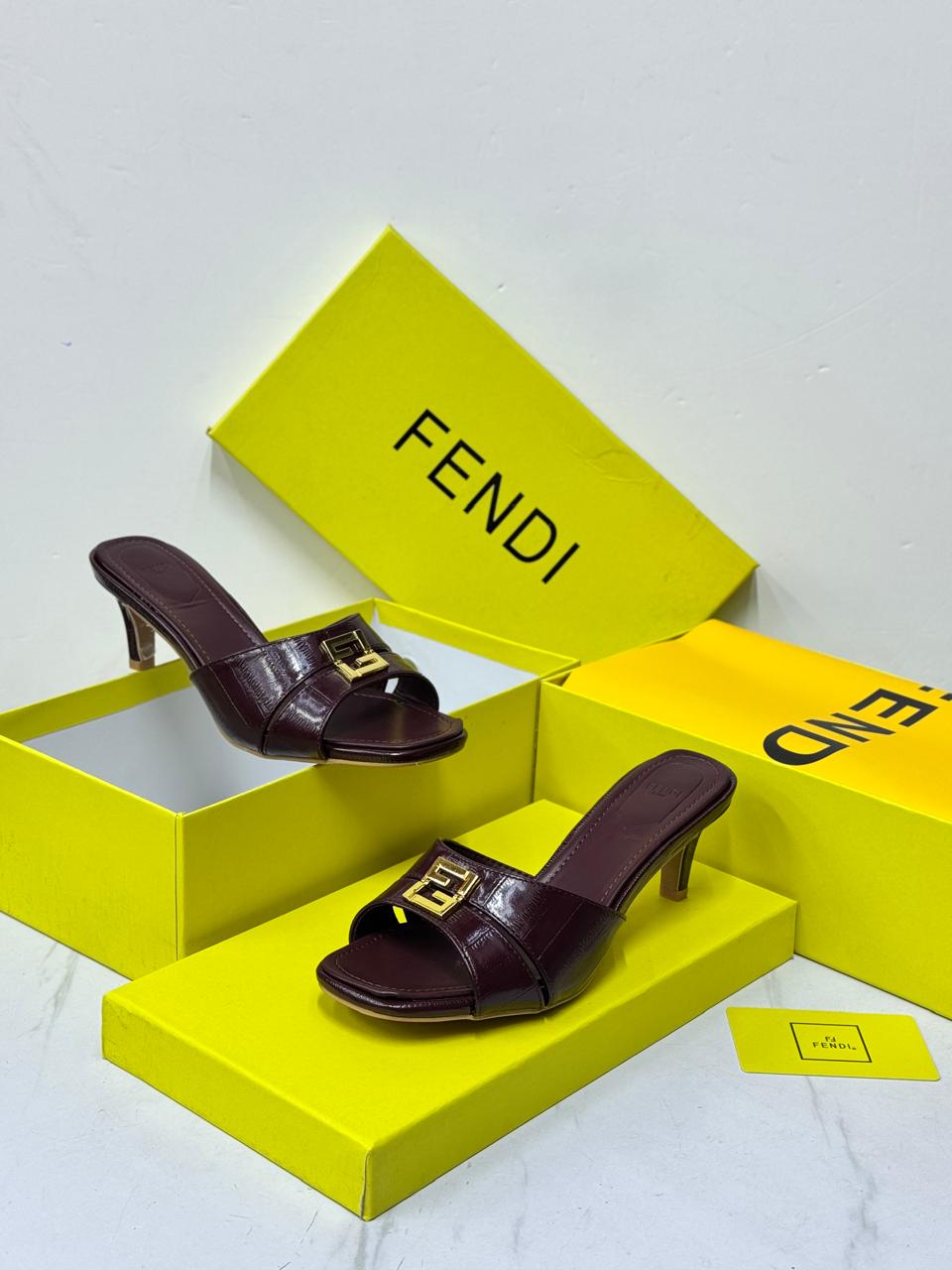 Fendi Baguette Heel Sandals (Burgundy)