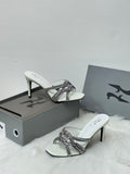 GINA Swarovski Crystal Knotted Mules (White/Silver)