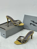 GINA Swarovski Crystal Knotted Mules (Yellow/Grey)