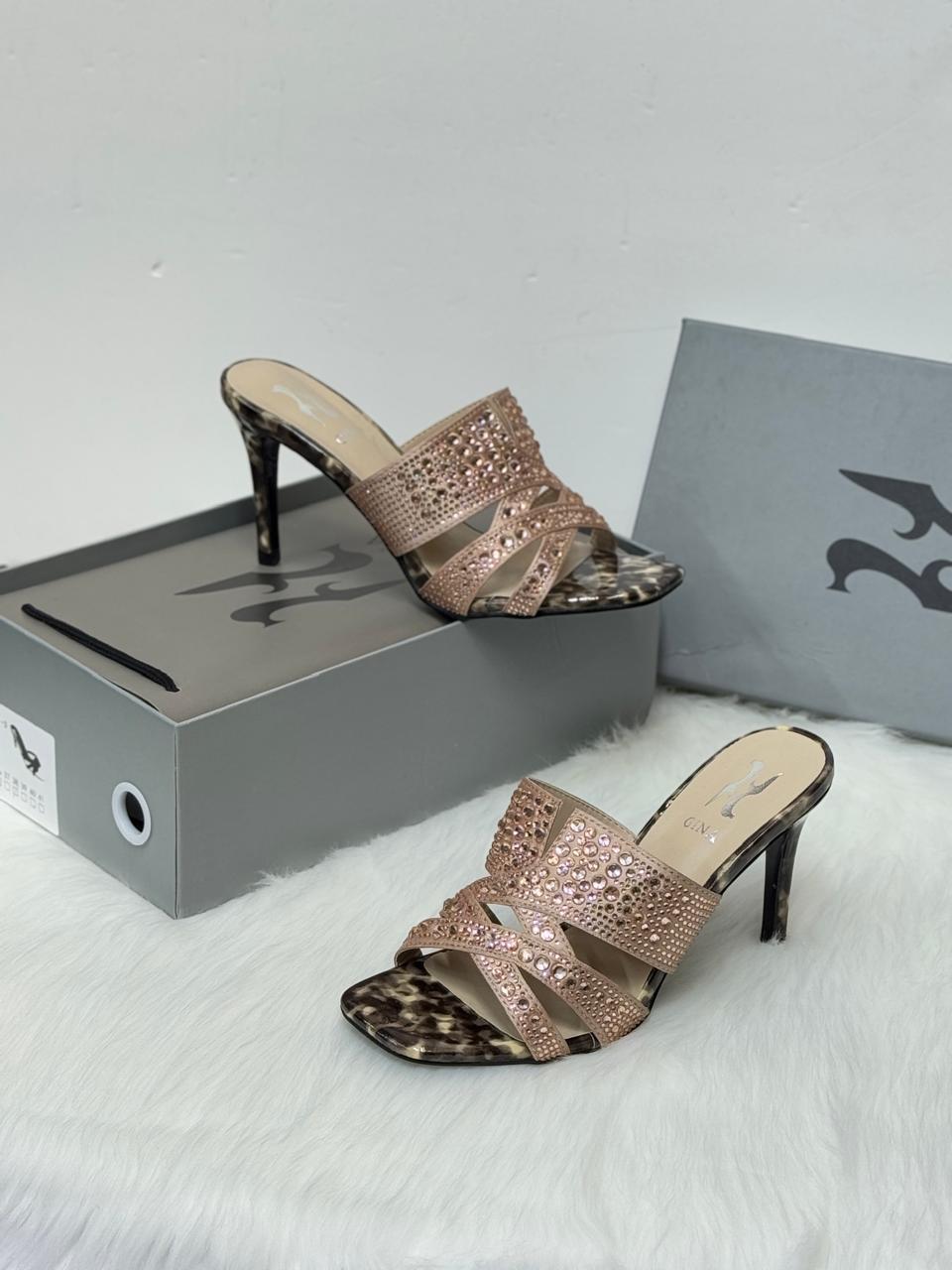 Gina Crystal-Embellished Heeled Mules (Nude/Leopard)