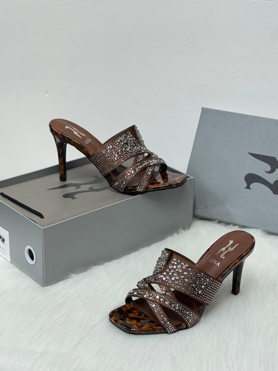 Gina Crystal-Embellished Heeled Mules (Tortoiseshell/Bronze)