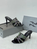 Gina Crystal-Embellished Heeled Mules (Black/Multicolor)