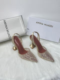 Amina Muaddi Rosie Slingback Pumps (Gold Lace)