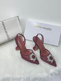 Amina Muaddi Begum Slingback Pumps (Burgundy Lace)
