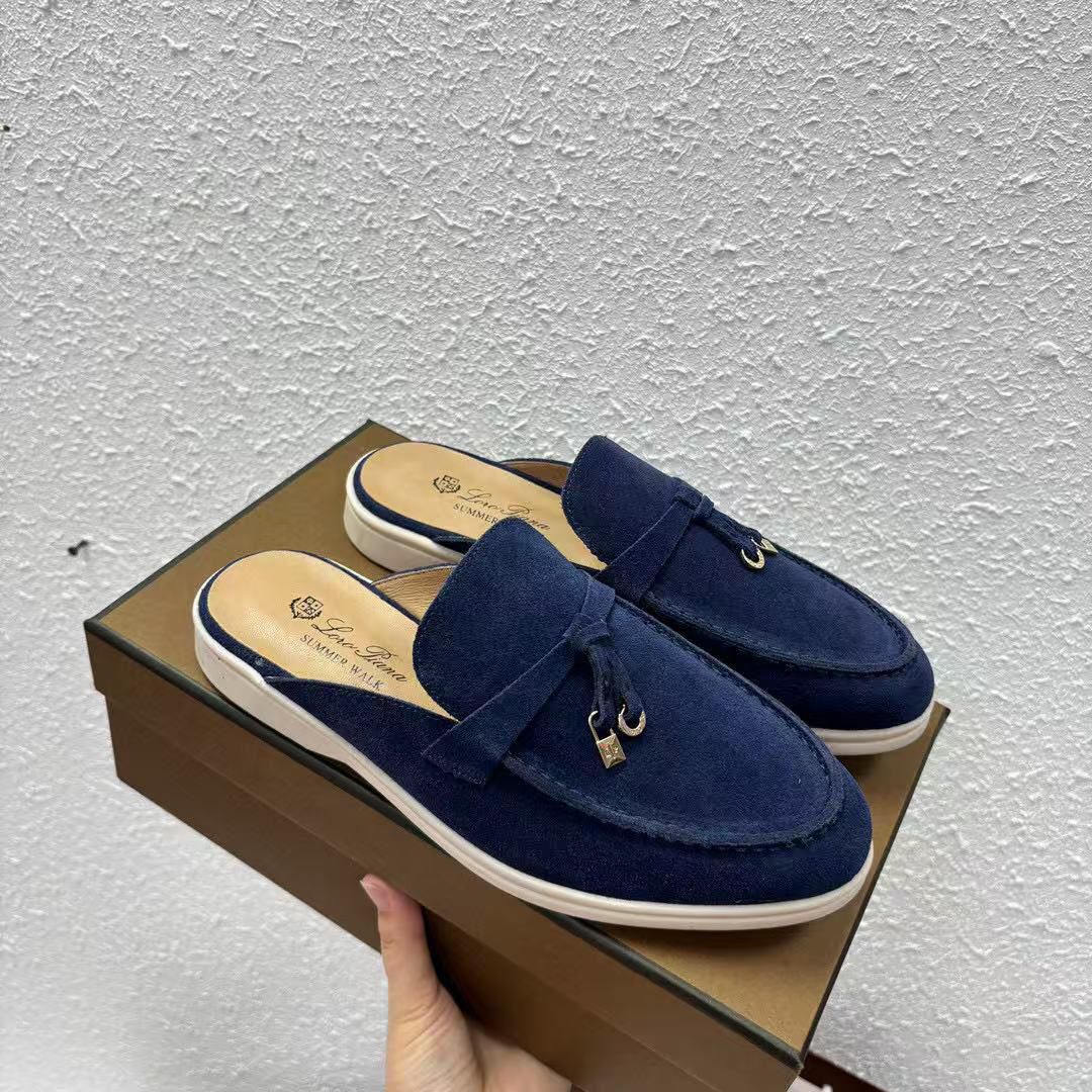 Loro Piana Summer Walk Charms Mules (Blue Navy)