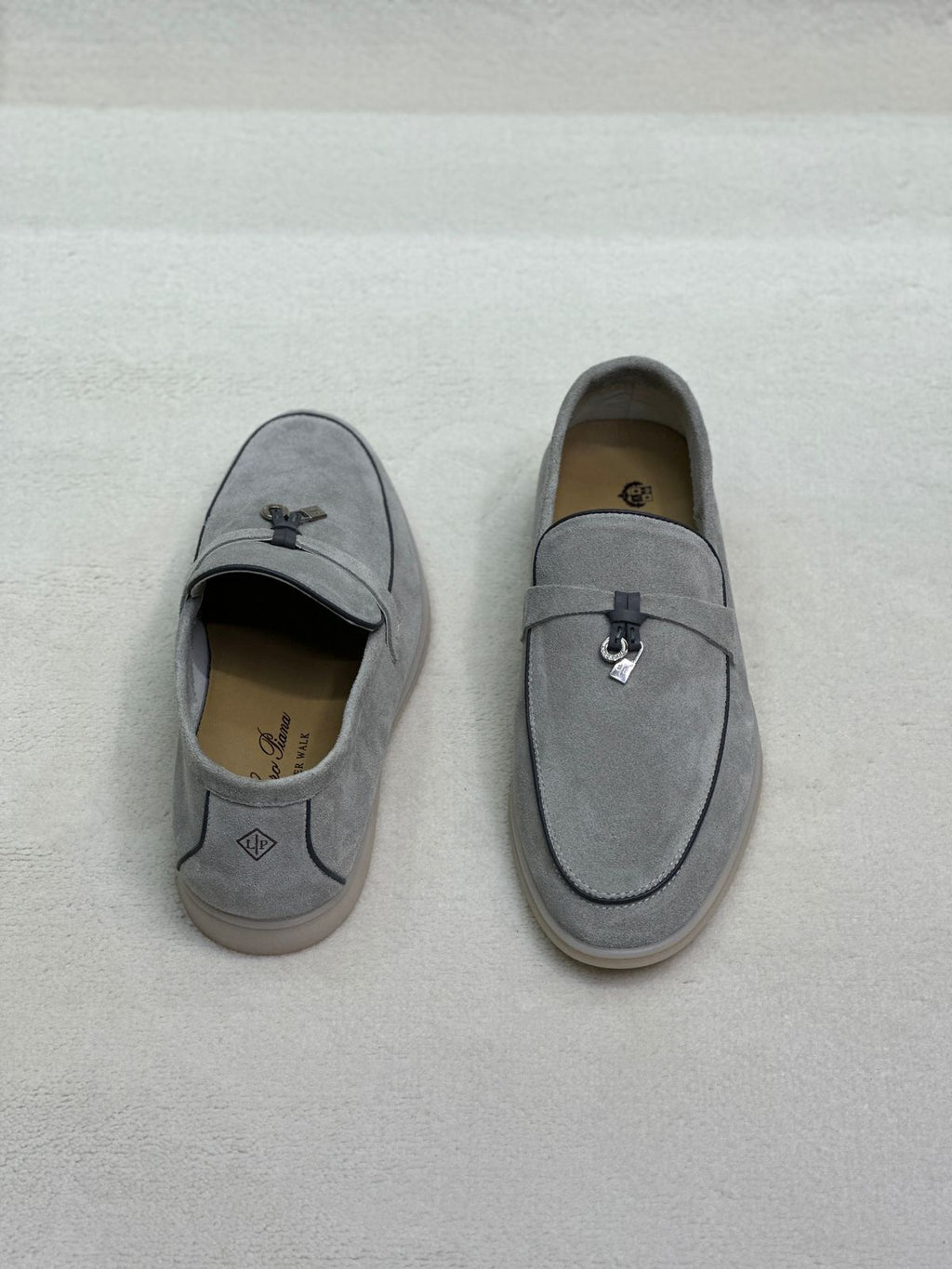 Loro Piana Summer Walk Loafer (Grey Suede / Black Piping)
