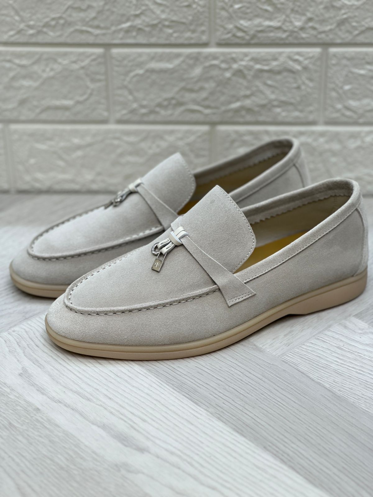 Loro Piana Summer Walk Loafers (Pearl Grey/Light Grey)