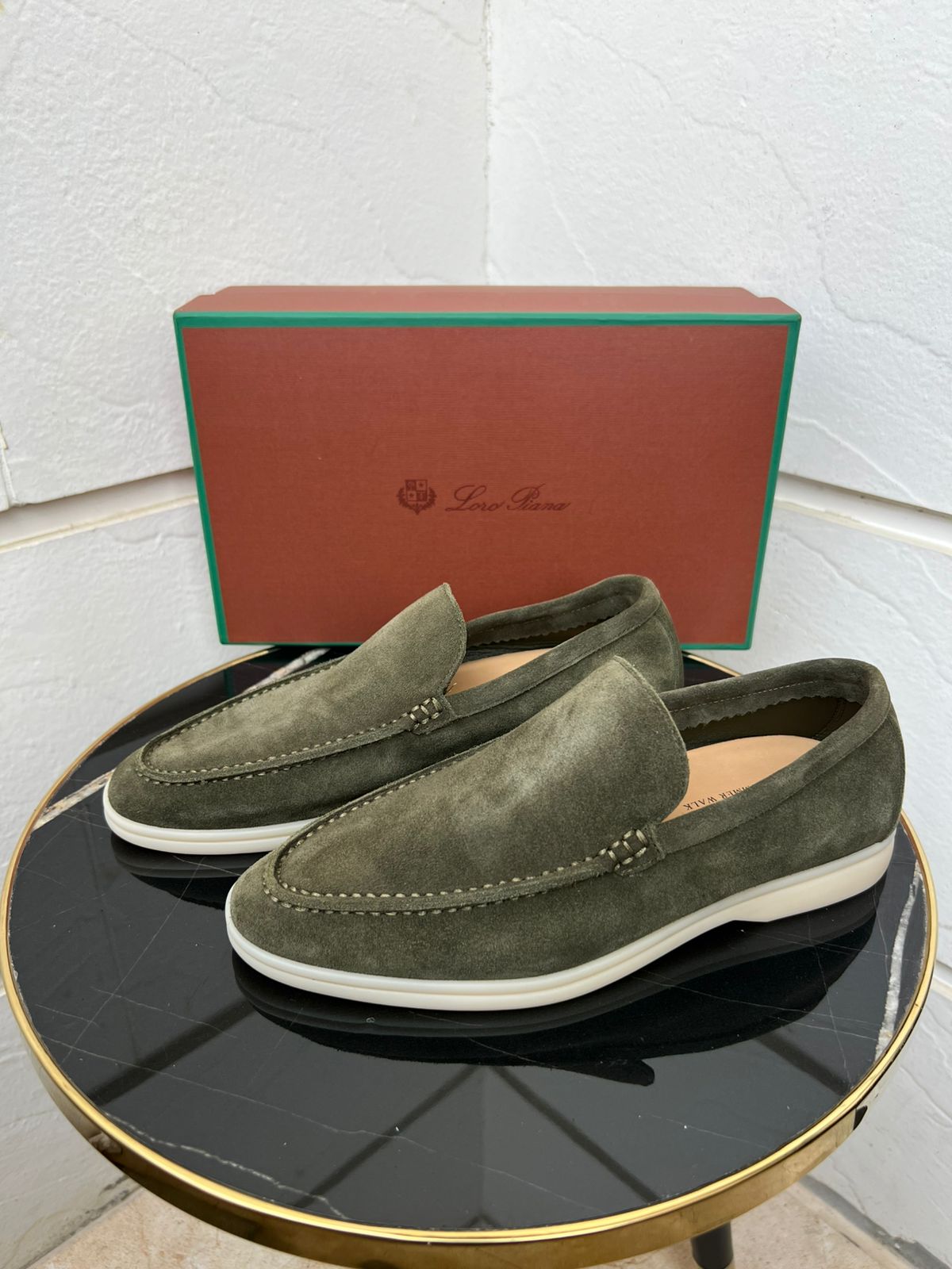 Loro Piana Summer Walk Loafers (Olive Green)