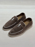 Loro Piana Summer Charms Walk Loafers (Chocolate Brown/White Piping)