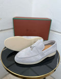 Loro Piana Summer Charms Walk Loafers (Light Grey/Pear)