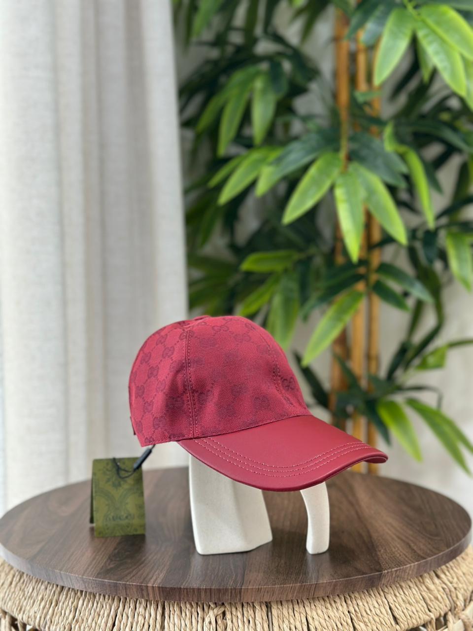GG Canvas and Leather Baseball Hat (Burgundy)