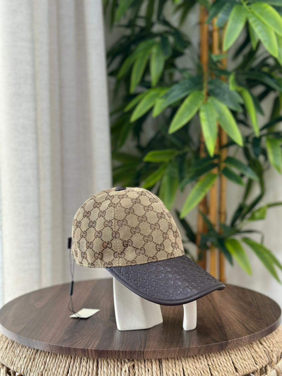 GG Canvas and Leather Baseball Hat (Beige/Ebony/Dark Brown)