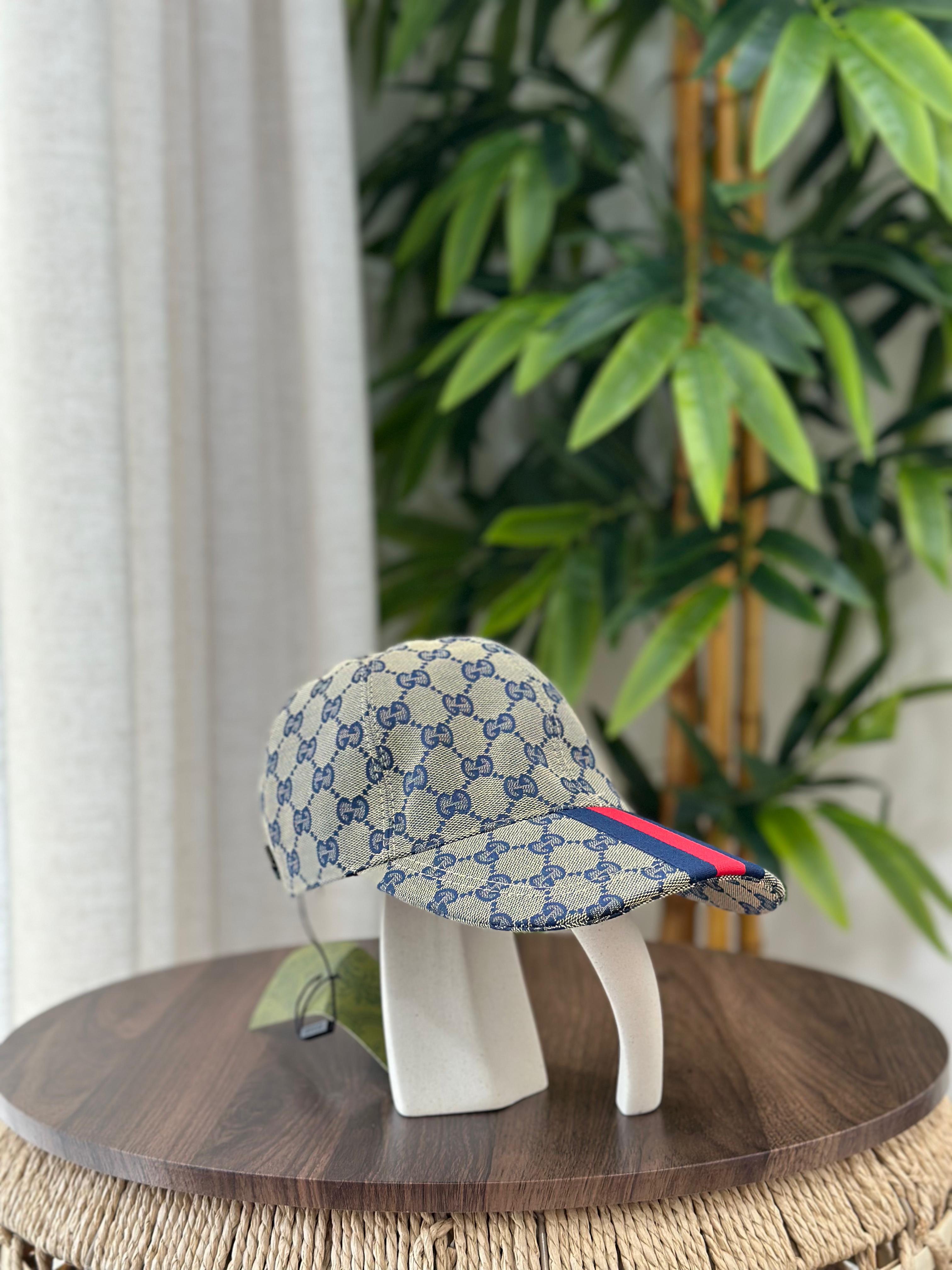 Gucci GG Canvas Baseball Hat with Web Detail (Beige/Blue/Red)