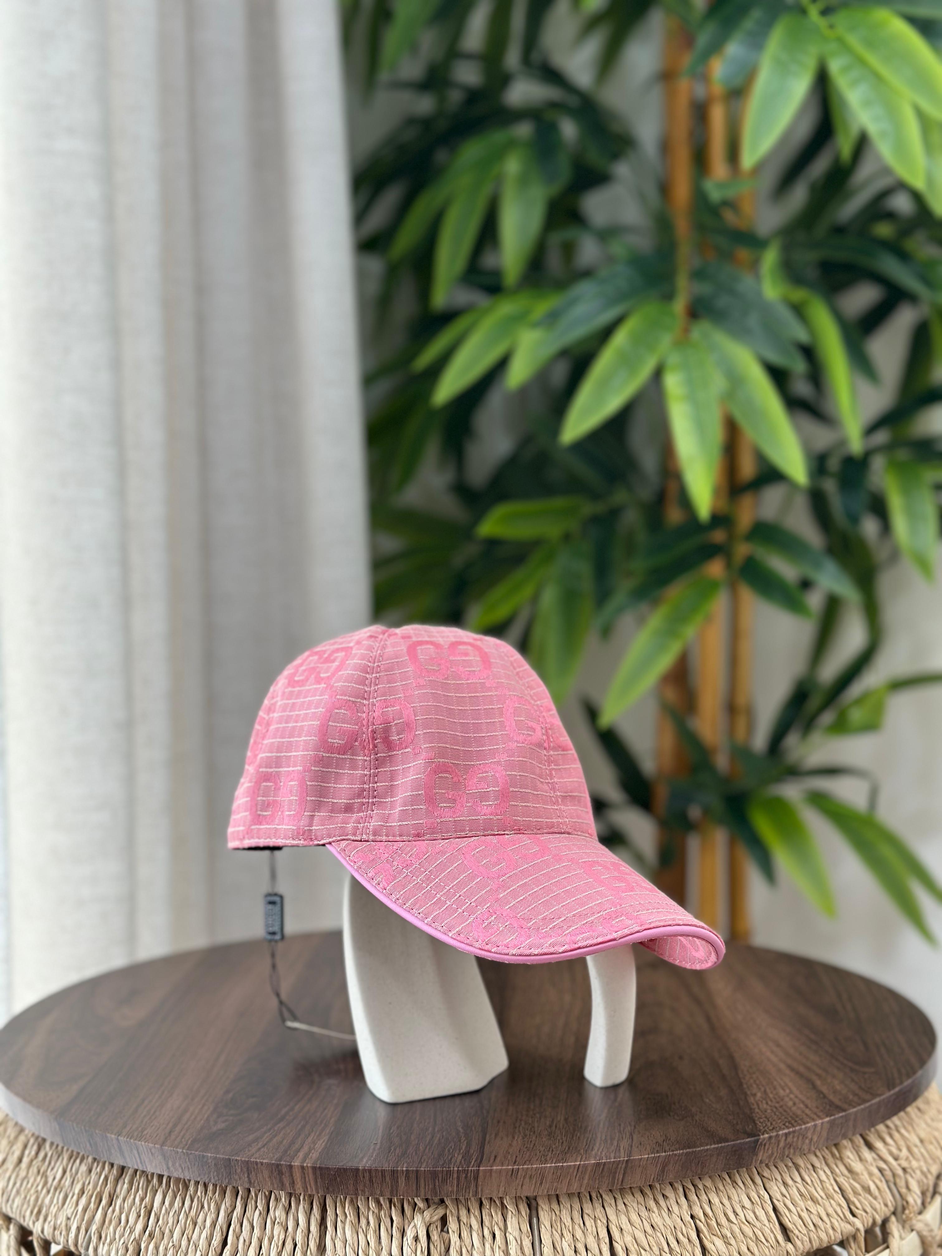 Jumbo GG Raffia Effect Baseball Hat (Pink)