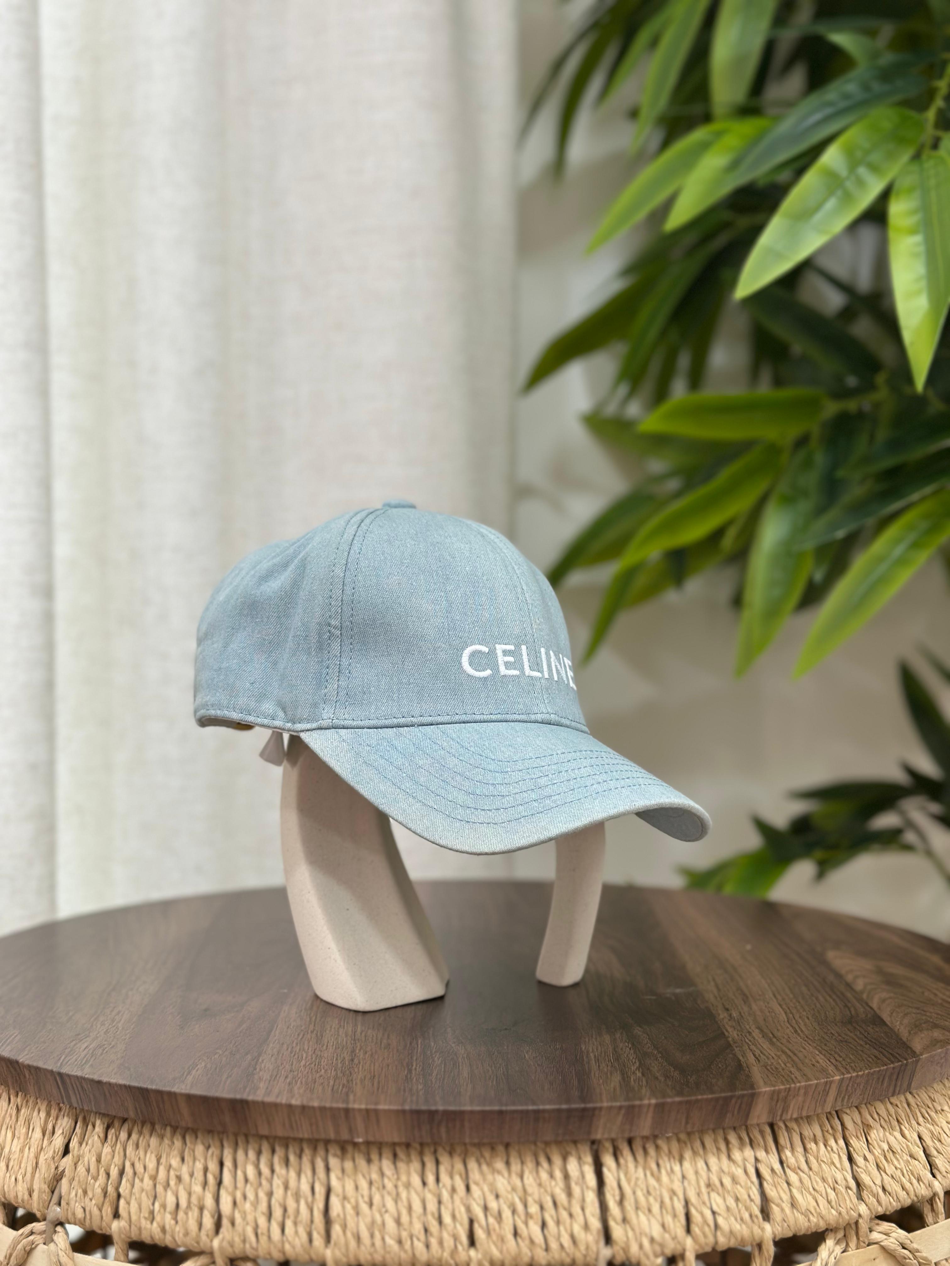 Celine Initial Baseball Cap in Denim (Light Wash Denim)
