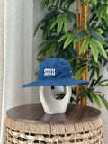 Miu Miu Wide-Brim Denim Bucket Hat (Blue)