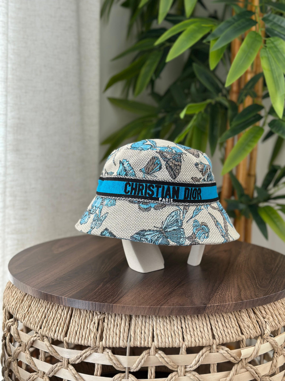 Christian Dior D-Chapeau Butterfly Around Bucket Hat (Beige / Light Blue)