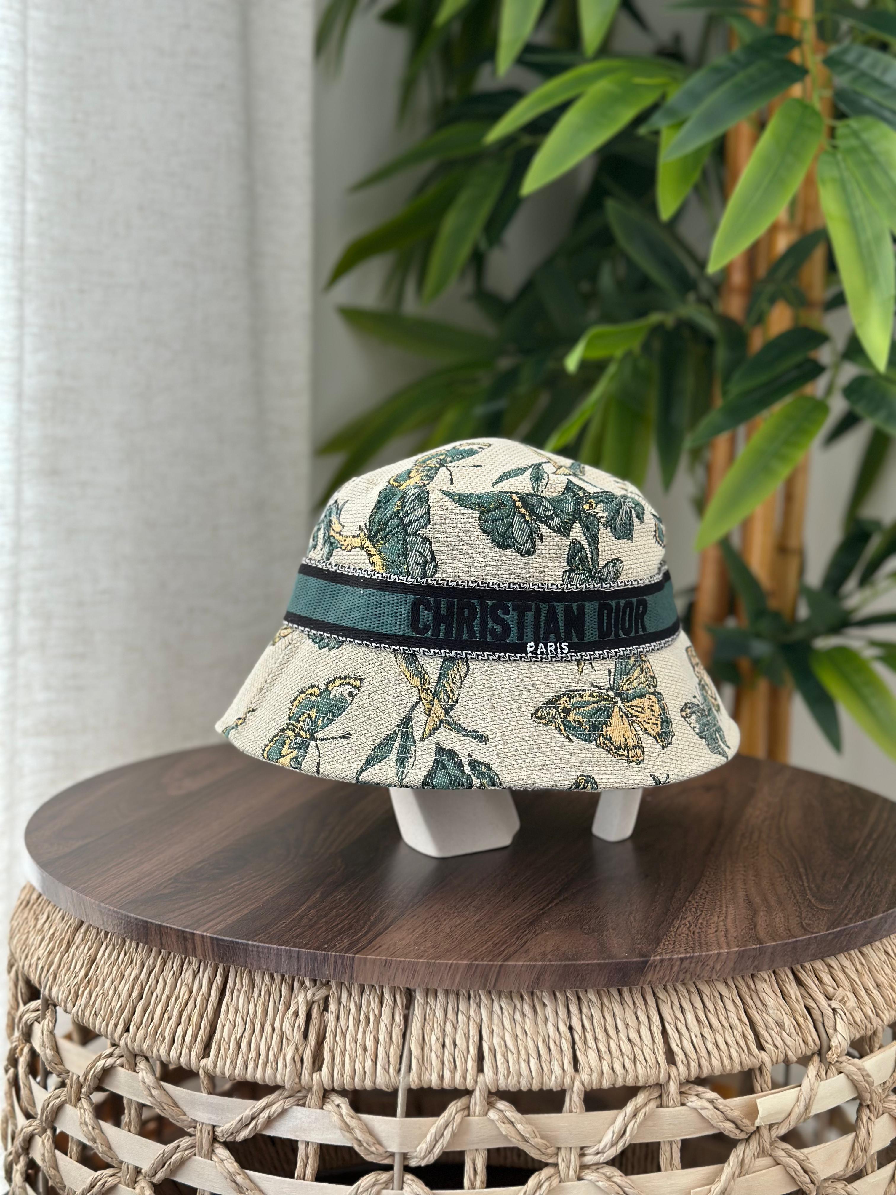 Christian Dior D-Chapeau Butterfly Around Bucket Hat (Beige / Green Multicolor)