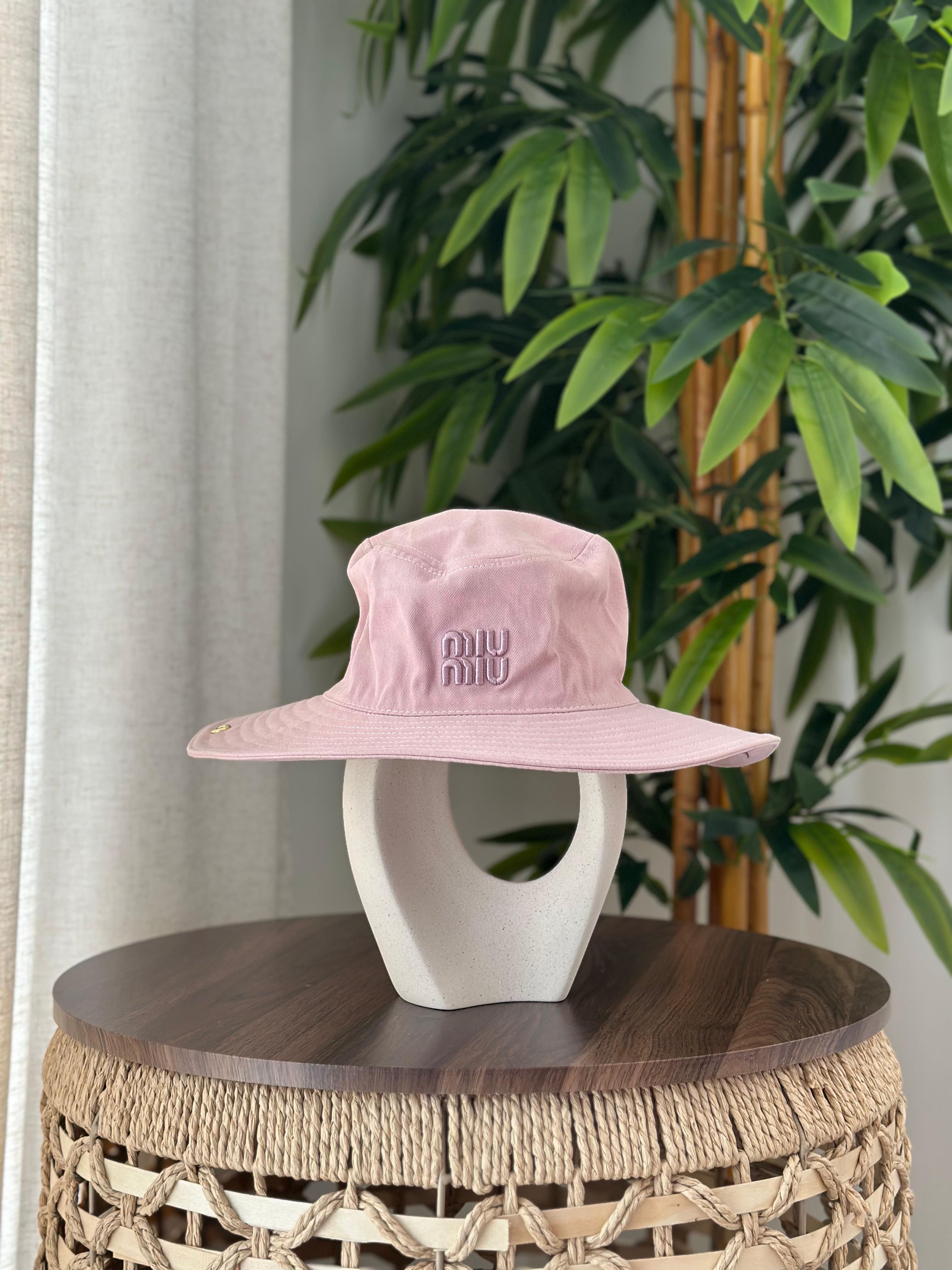 Miu Miu Wide-Brim Drill Bucket Hat (Pink)
