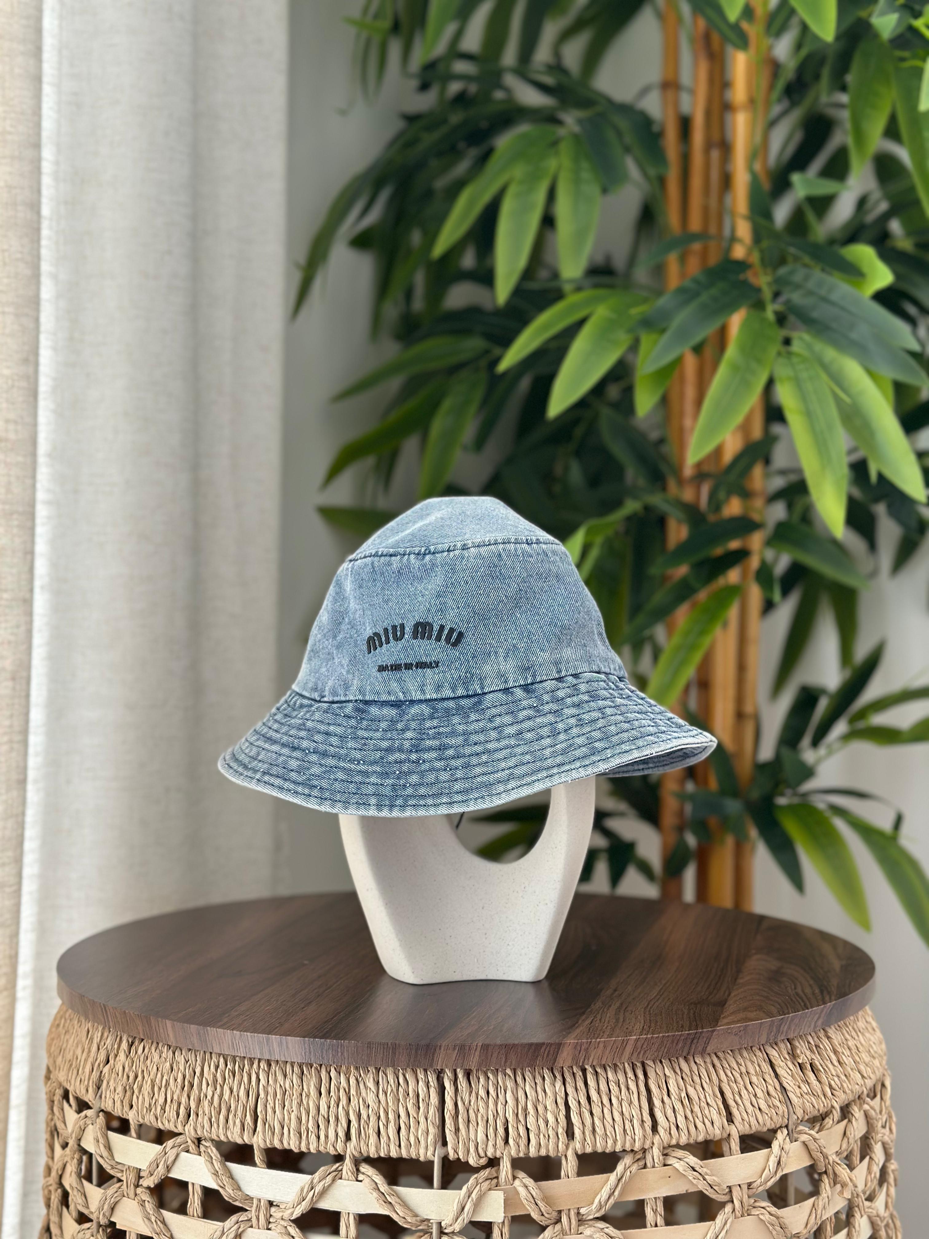 Miu Miu "Made In Italy" Denim Bucket Hat (Light Blue)