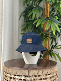 Miu Miu Denim Bucket Hat (Dark Blue/Gold Stitch)