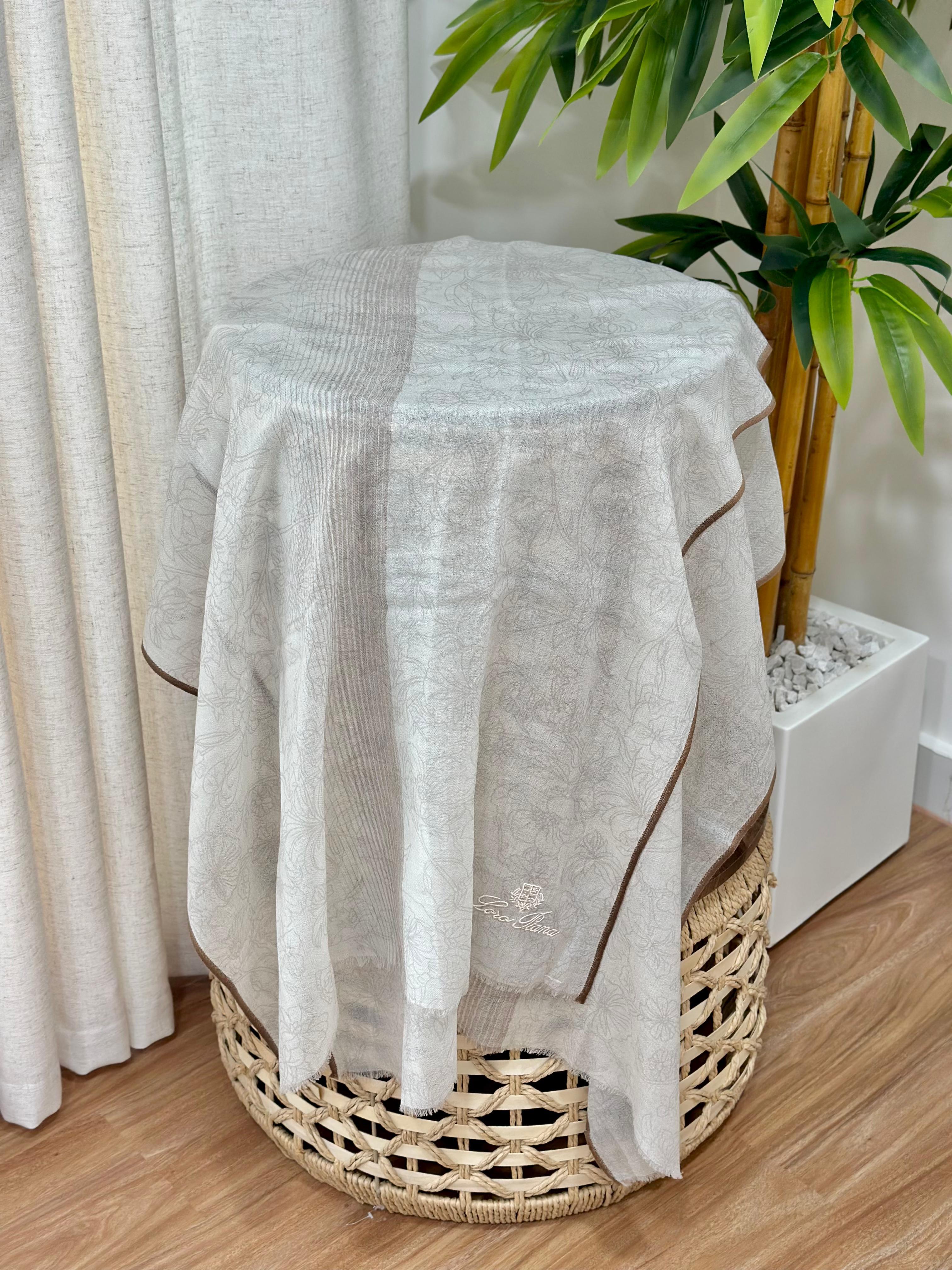 Loro Piana Flower Print Stole (Light Grey/Taupe)
