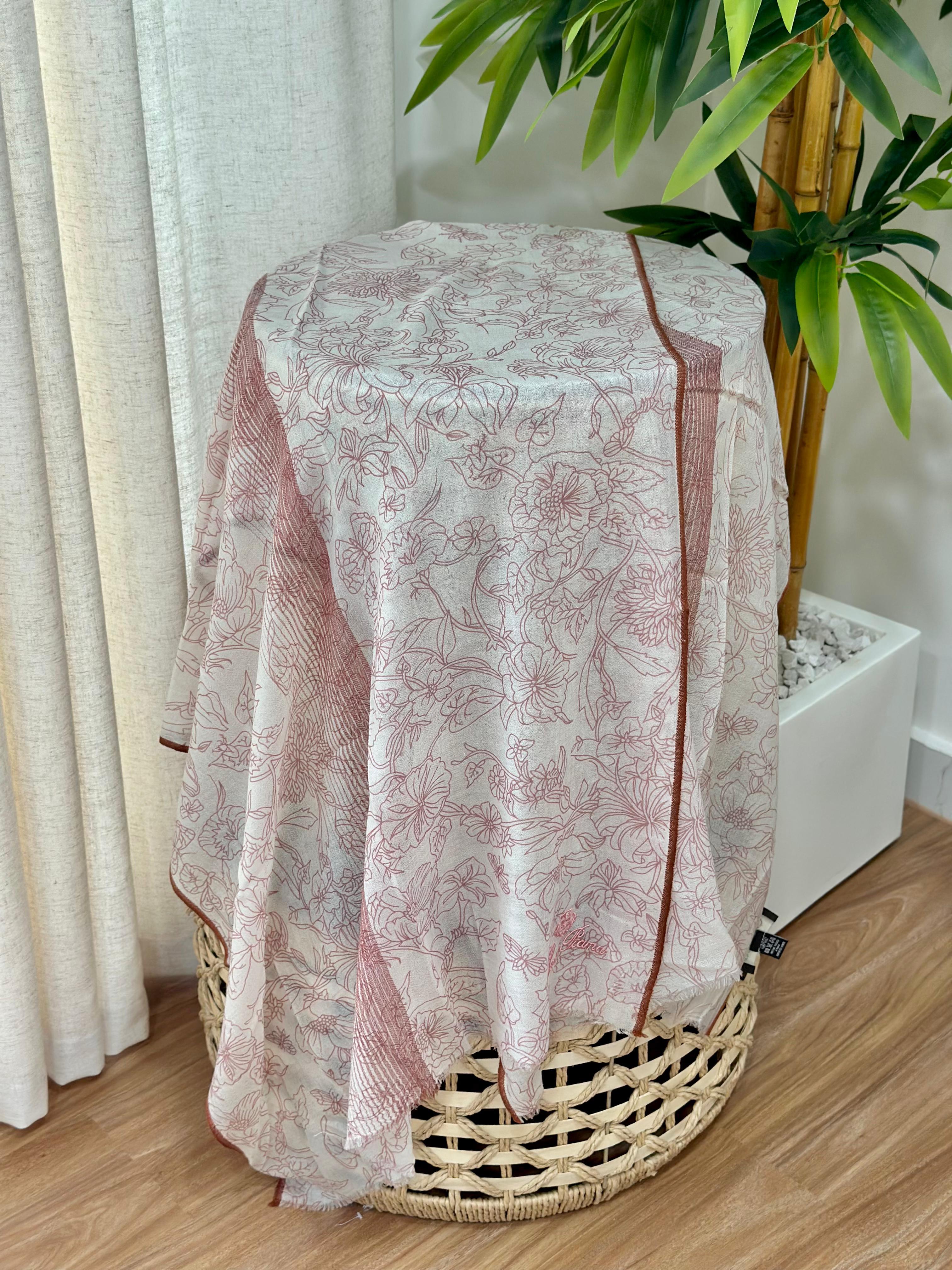 Loro Piana Flower Print Stole (Light Pink/Burgundy)