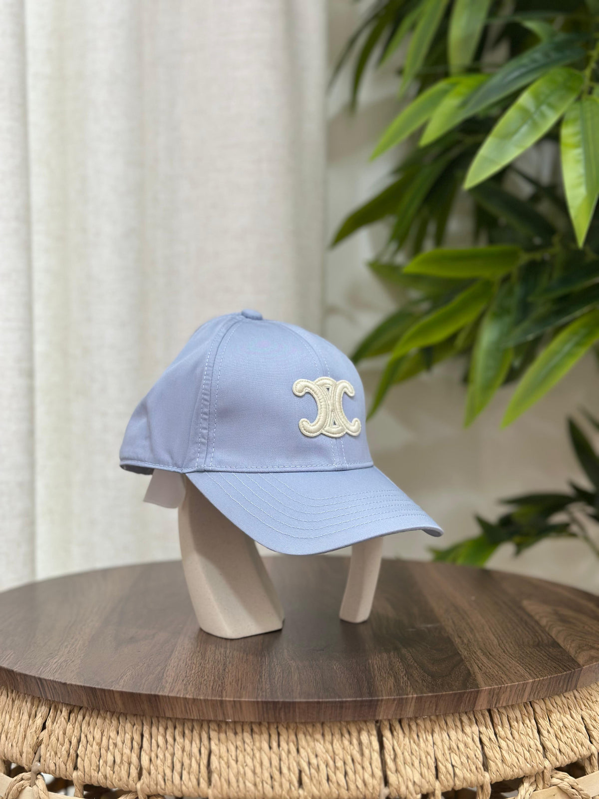 Celine Triomphe Baseball Cap (Light Blue/Cream)
