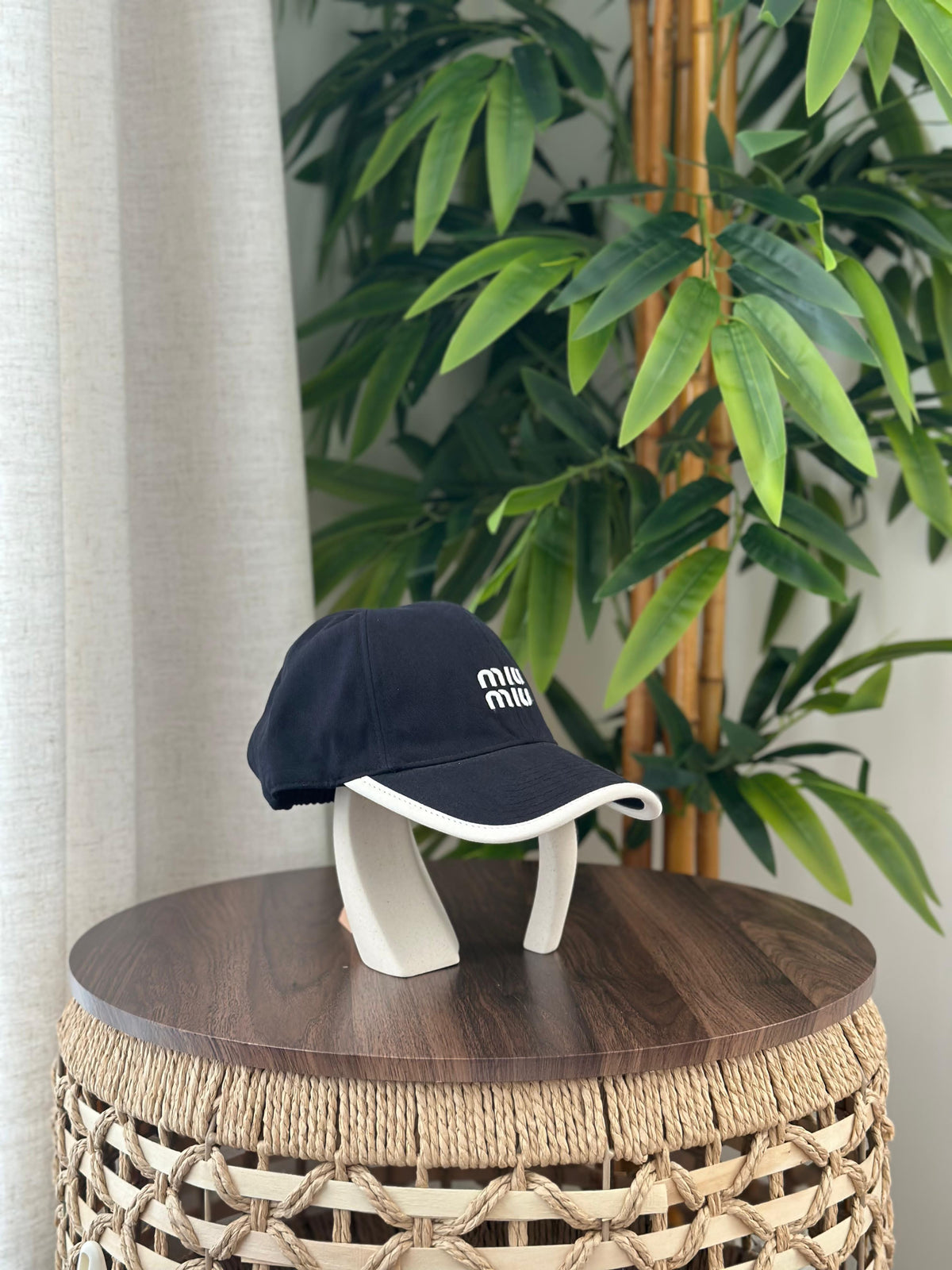 Miu Miu Bi-Color Canvas Baseball Cap (Black/White)