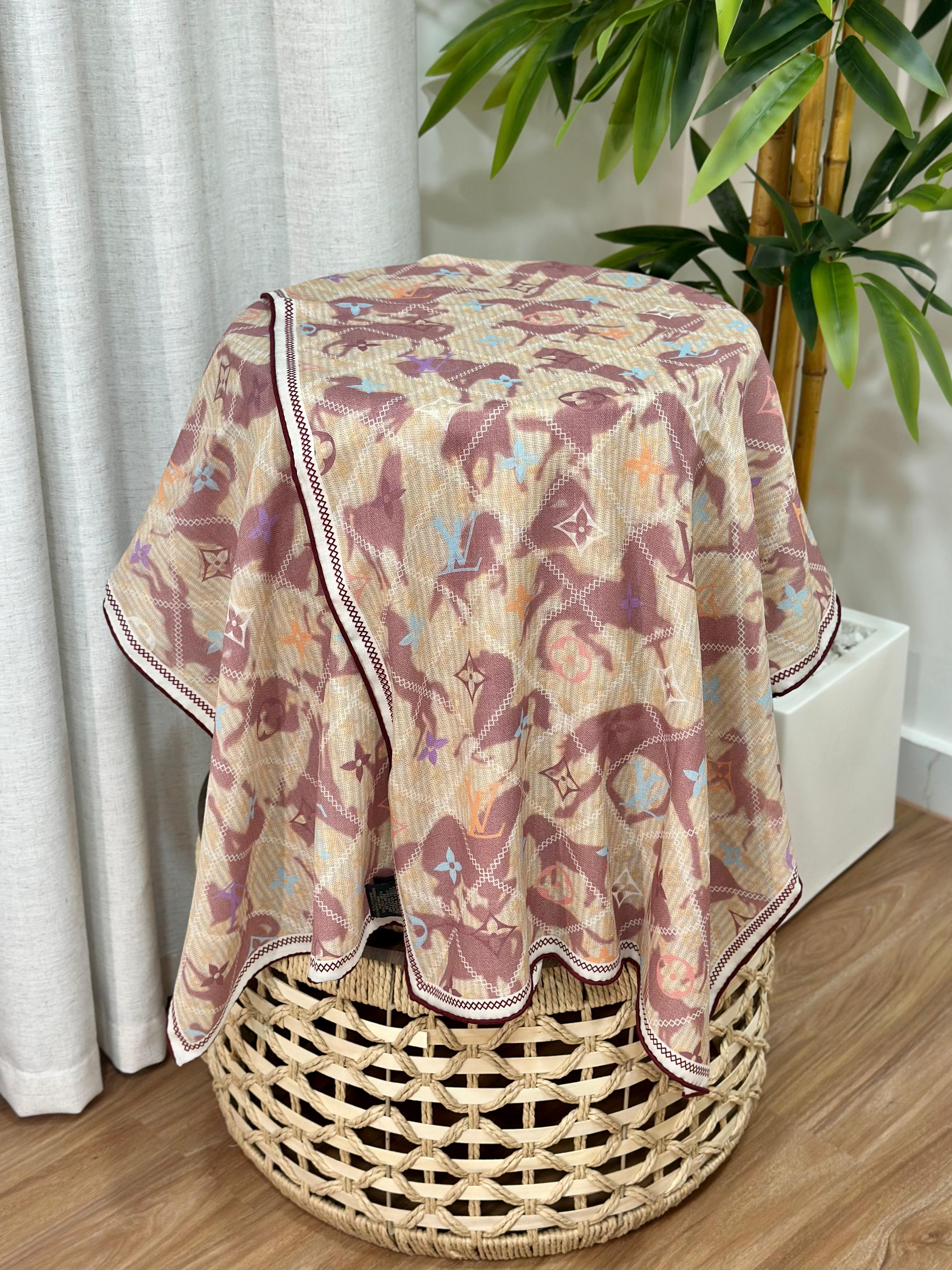 Louis Vuitton Monogram Denim Horse Scarf (Pink/Beige/Multi)