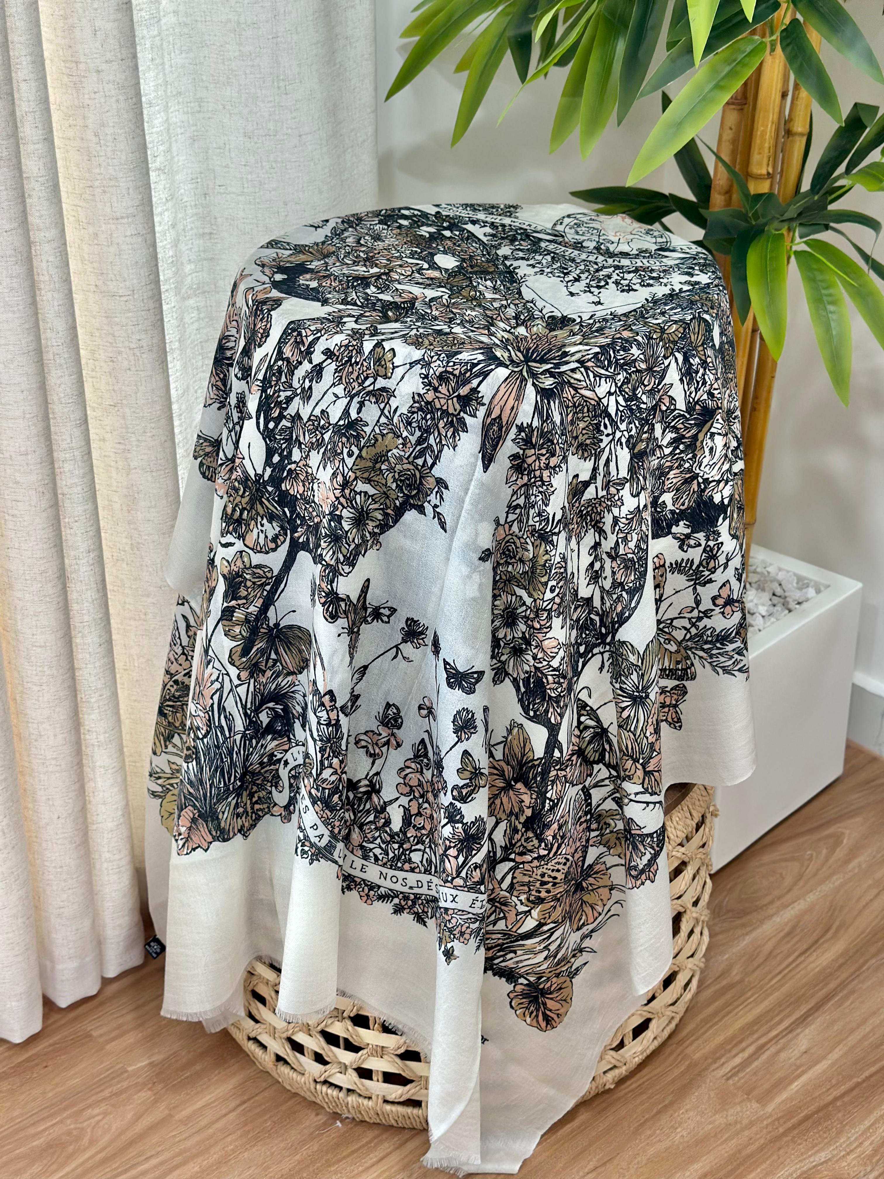 Dior "Around the World" Floral Scarf (White/Multi)