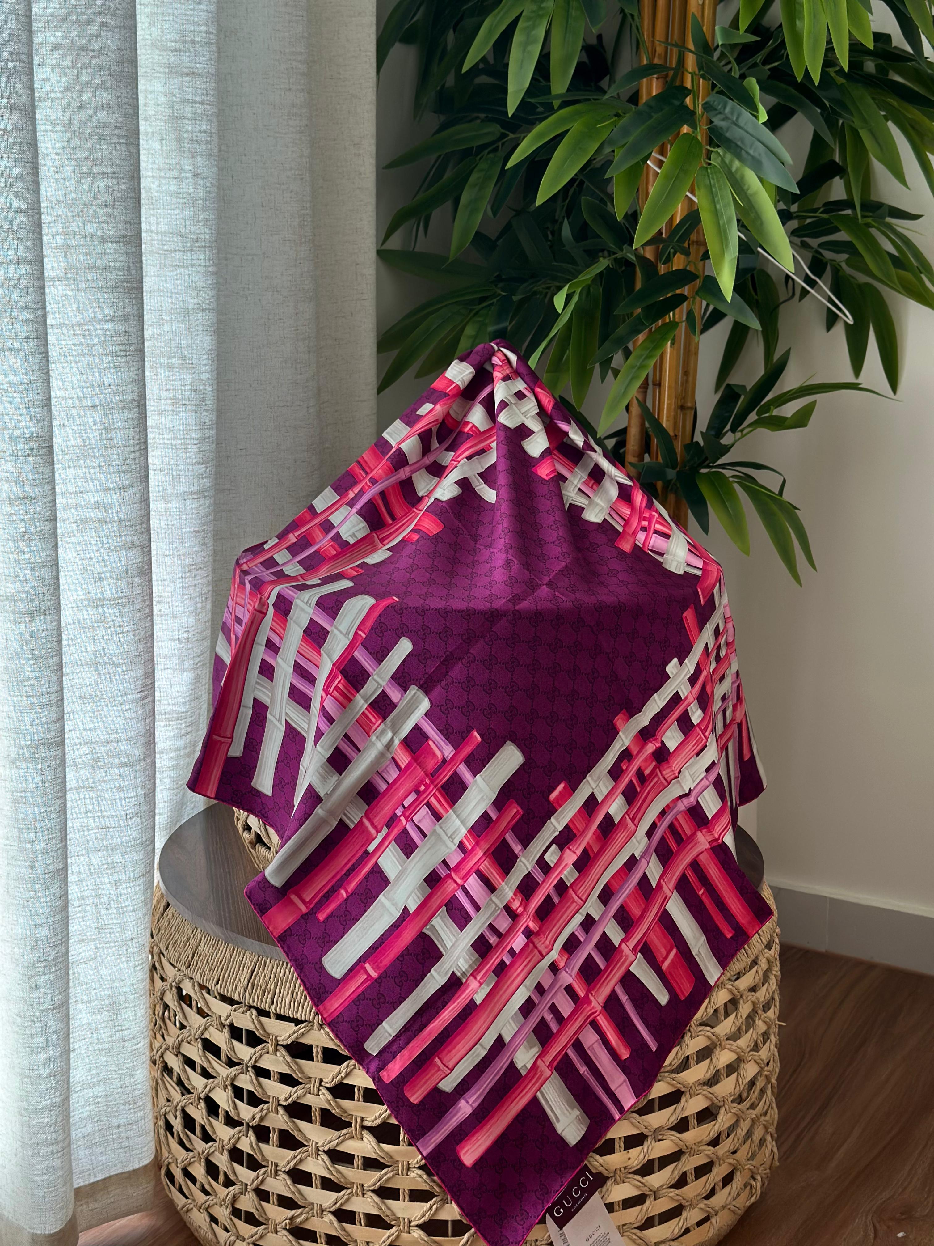 Gucci Bamboo Print Silk Scarf (Purple/Pink/White)
