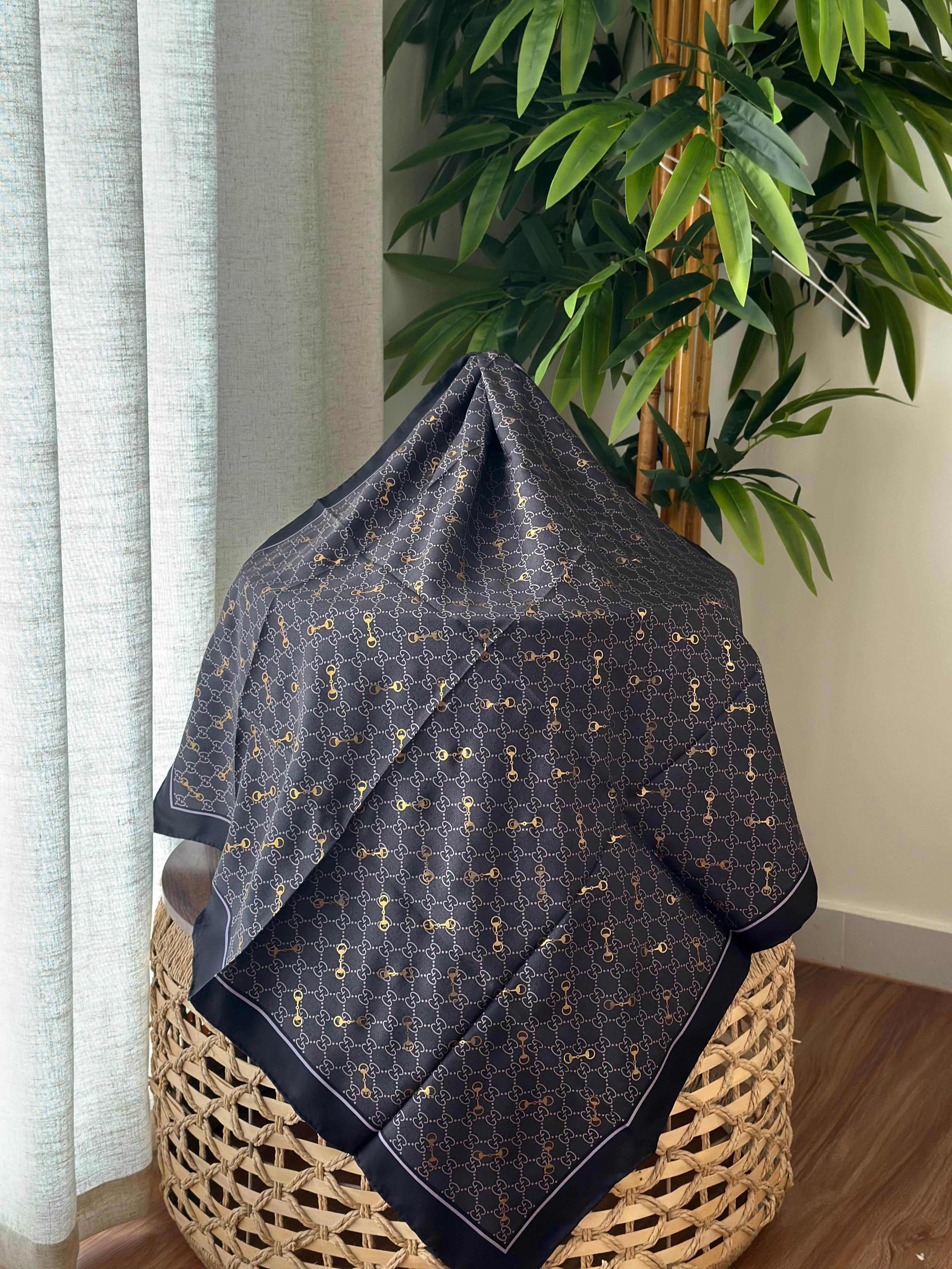 Gucci Horsebit Monogram Scarf (Black/Gold)