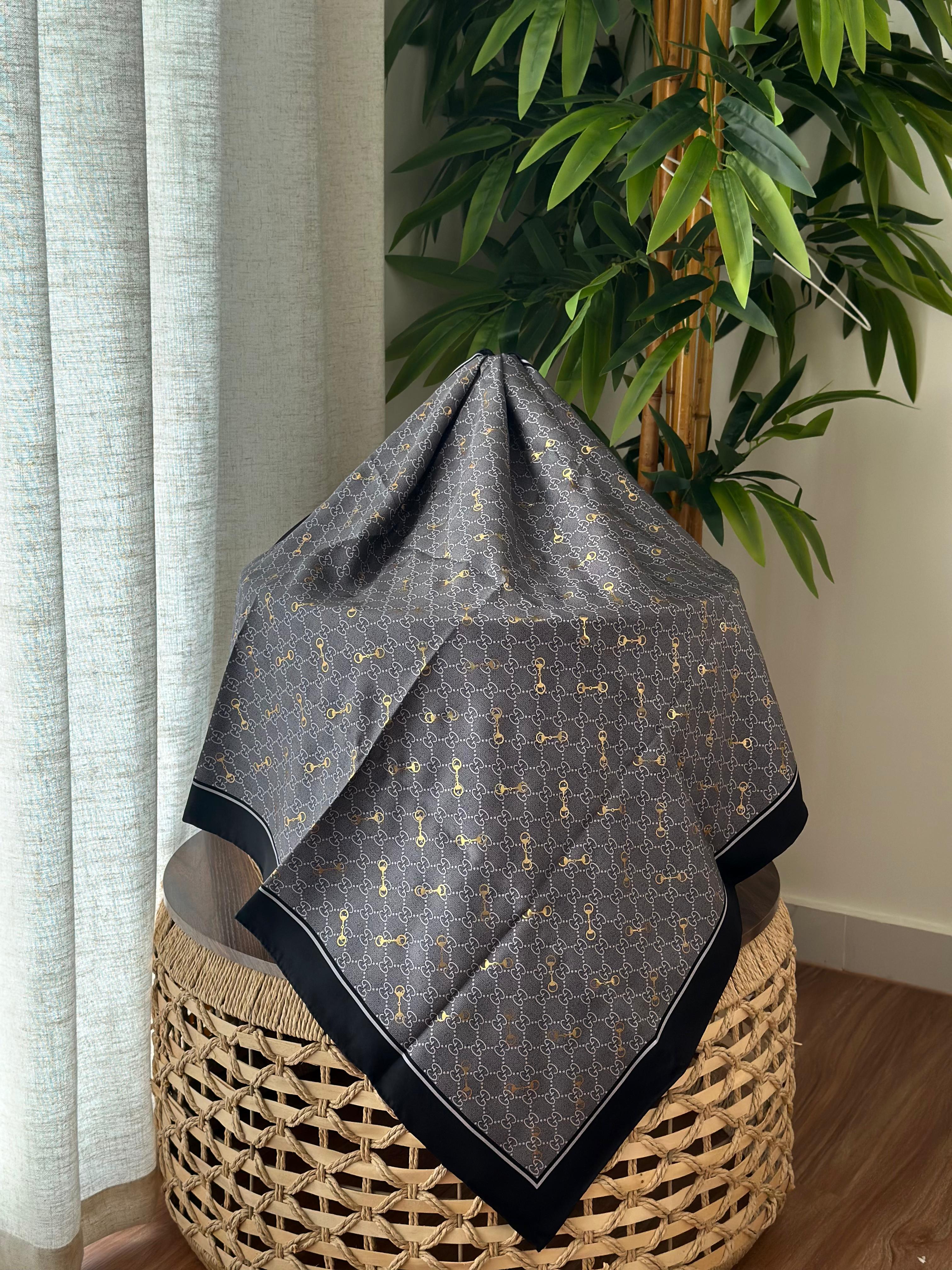 Gucci Horsebit Monogram Scarf (Grey/Black/Gold)