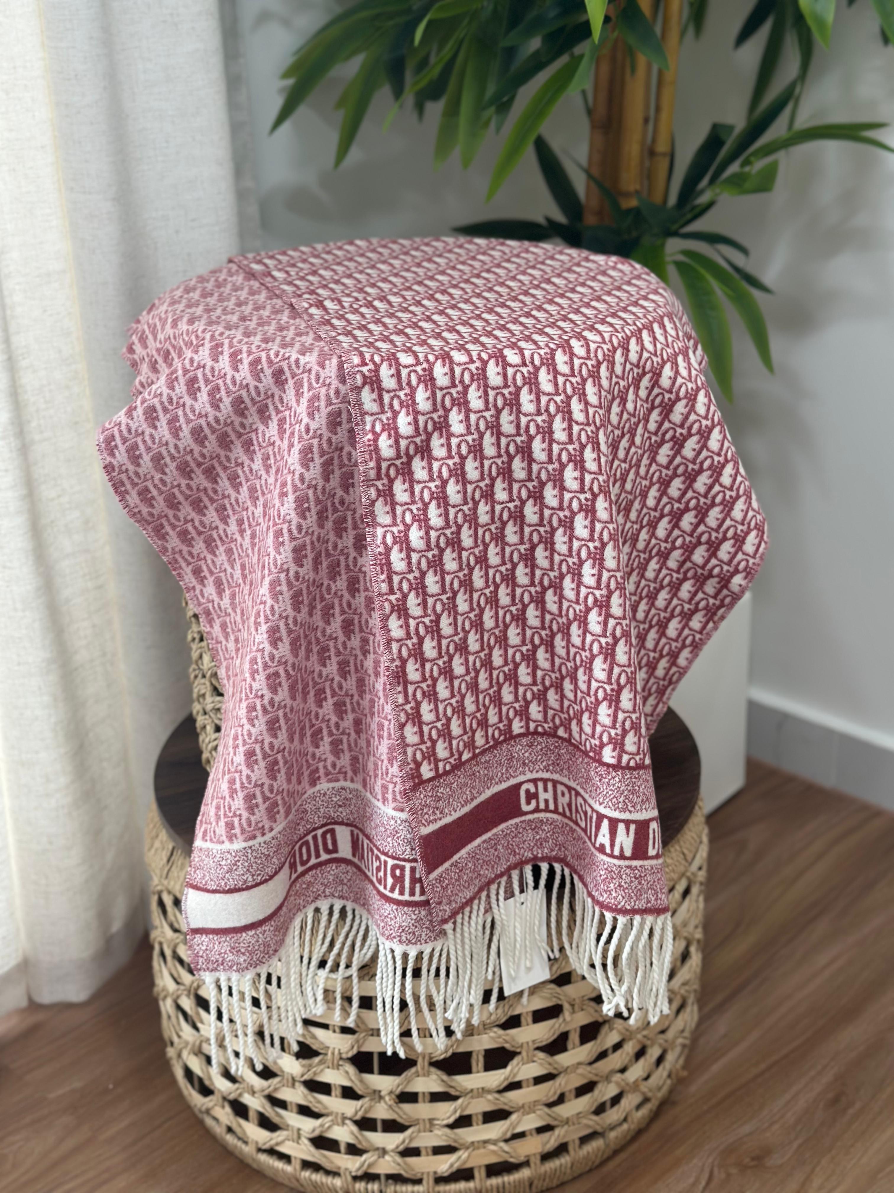 Dior Oblique Blanket Scarf (Burgundy/White)