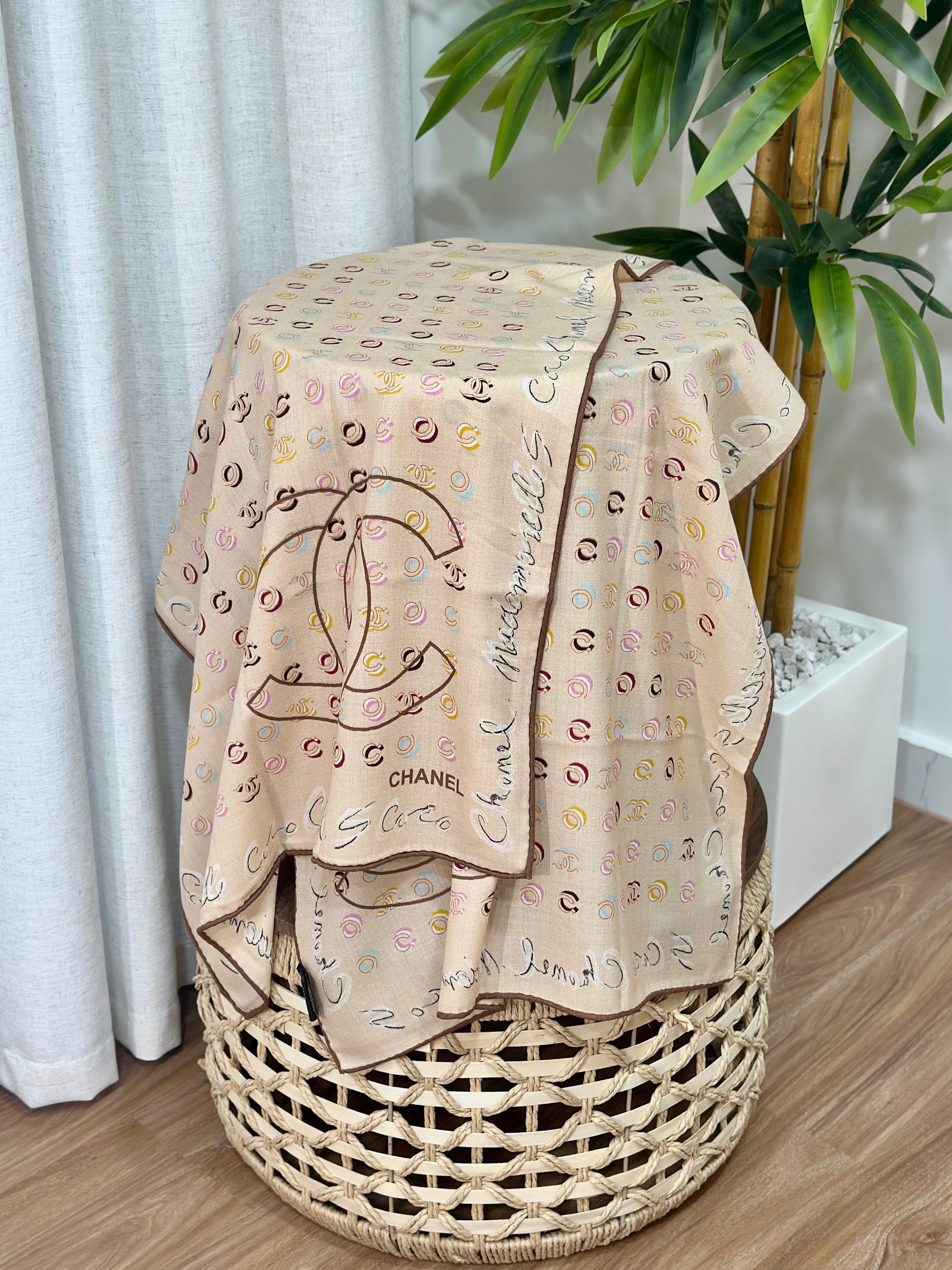 Chanel CC Monogram Scarf (Beige/Multi)