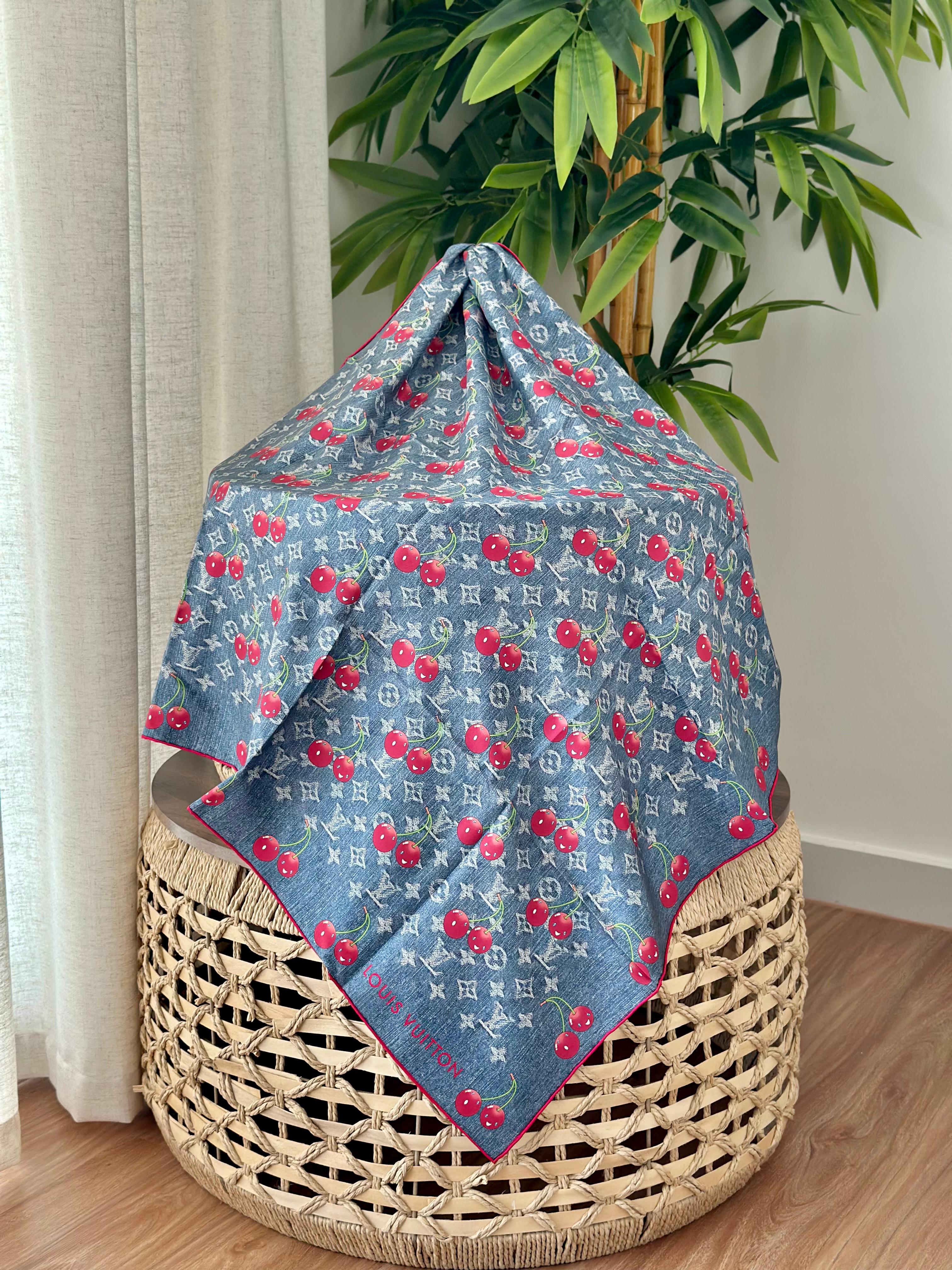 Louis Vuitton Monogram Cerises Square 90 (Denim Blue/Red)