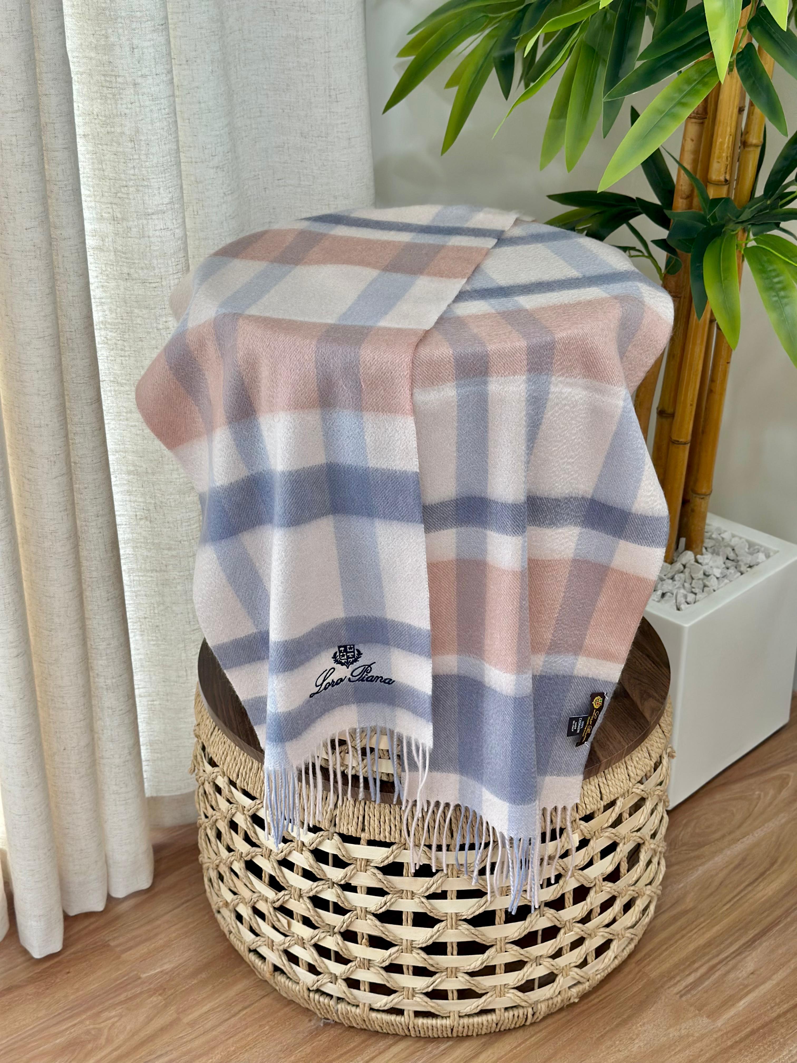 Loro Piana Grande Unita Scarf (Pink/Blue Check)