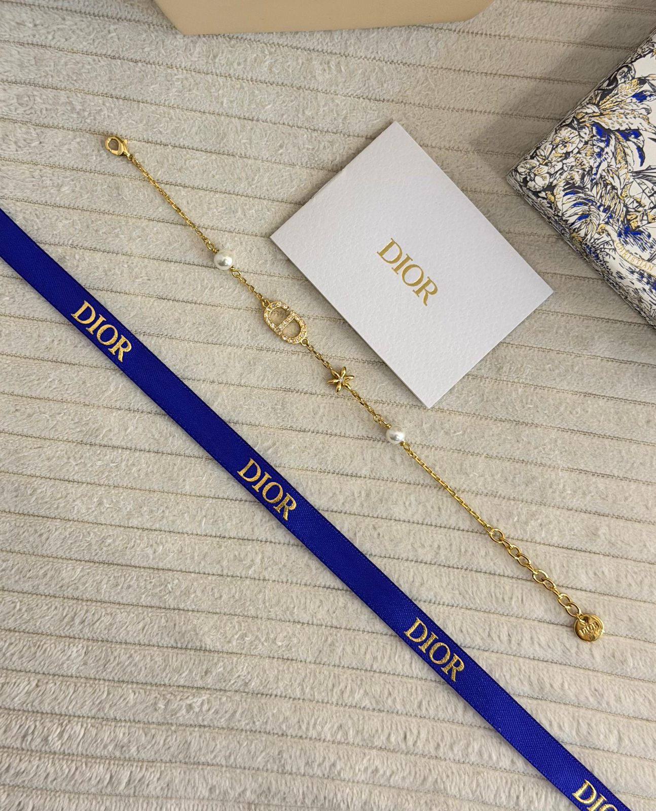 Dior Petit CD Jewelry Set (Gold-Finish Metal with White Resin Pearls and Crystals)